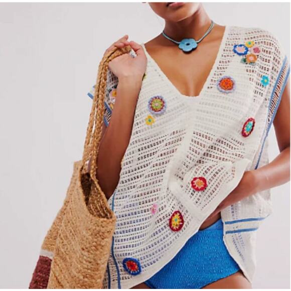 Free People “Seaside Walk” Open-Knit Crochet Top – White – Size S - Picture 2 of 8